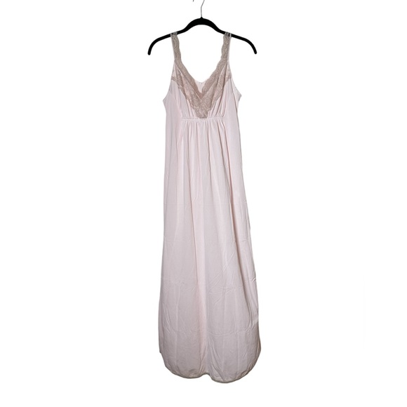 Vintage 80s Silky Nylon Lace Nightgown Slip Dress Romantic Cottage Small - Picture 1 of 6